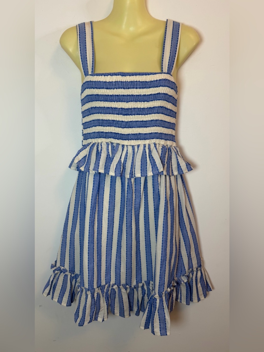 TCEC Blue and White Striped Sundress with Ruffle Hem